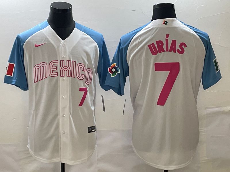 Men 2023 World Cub Mexico #7 Urias White blue Nike MLB Jersey20->more jerseys->MLB Jersey